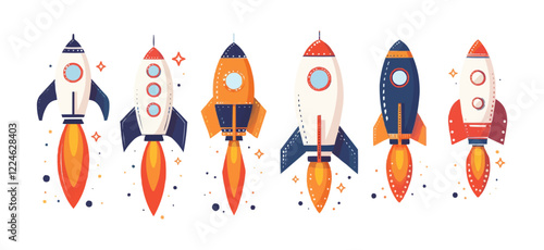 Vector rocket ships: vibrant retro spacecraft collection.