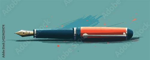 Vintage fountain pen vector with artistic splashes.
