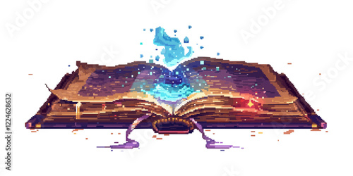 Mystical vector art of enchanted book with magical aura.
