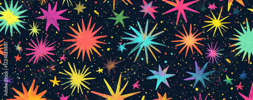 Wallpaper Mural Colorful star vector pattern on dark background with splattered dots. Torontodigital.ca