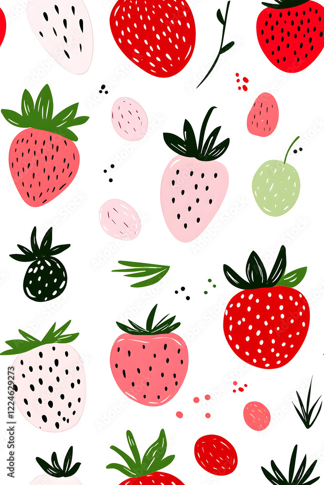 Hand-drawn seamless pattern with cute strawberry Hand-drawn seamless pattern with cute strawberry
