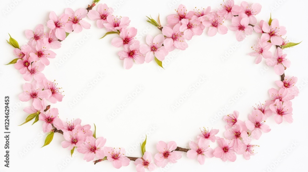 Delicate Pink Blossom Heart Frame Spring Floral Design Delicate Pink Blossom Heart Frame Spring Floral Design