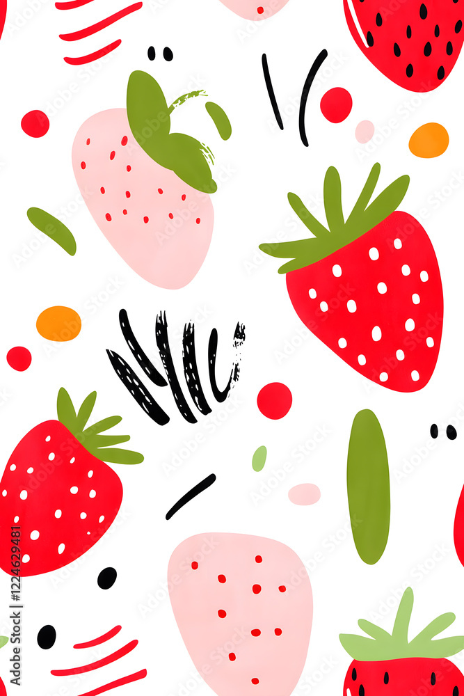Hand-drawn seamless pattern with cute strawberry Hand-drawn seamless pattern with cute strawberry