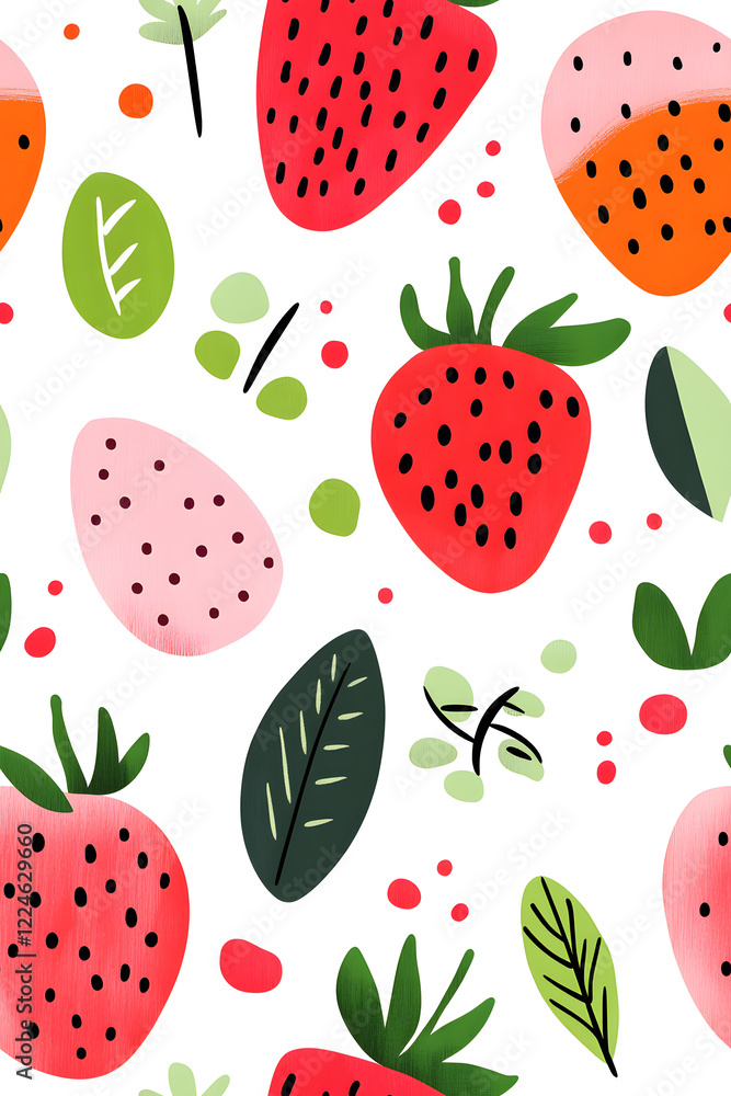 Hand-drawn seamless pattern with cute strawberry Hand-drawn seamless pattern with cute strawberry