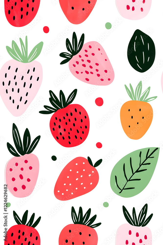 Hand-drawn seamless pattern with cute strawberry Hand-drawn seamless pattern with cute strawberry