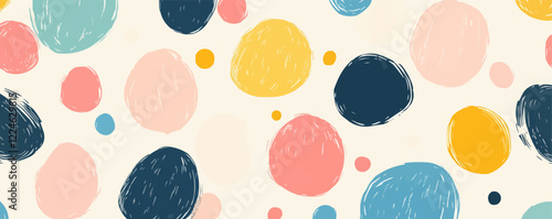 Colorful vector dots and circles in playful hand-drawn pattern.