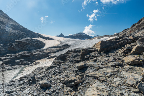 Small Rochemelon glacier near Col de la Resta mountain pass bellow Rocciamelone mountain peak in Graian Alps on french-italian borders photo