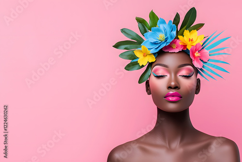 Wallpaper Mural African woman with wreath of flowers and leaves modern fashion portrait Torontodigital.ca