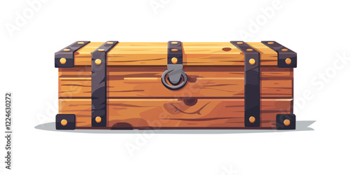 Treasure chest vector with wooden texture and metal accents.