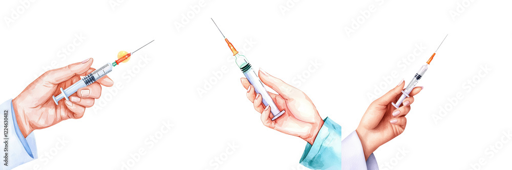 Hands Holding Syringes for Medical Use in Healthcare Setting Hands Holding Syringes for Medical Use in Healthcare Setting