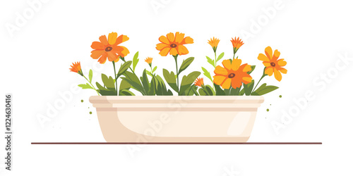 Vector image of orange flowers in a planter.