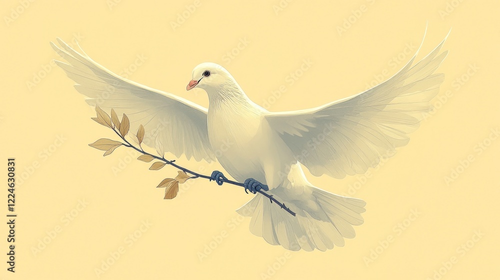 Obraz premium White dove, olive branch, peace symbol, flying.