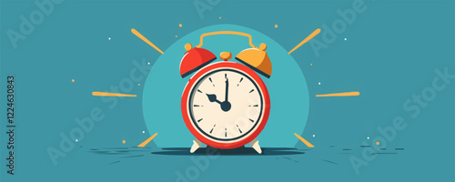 Vector graphic of retro alarm clock with vibrant background.