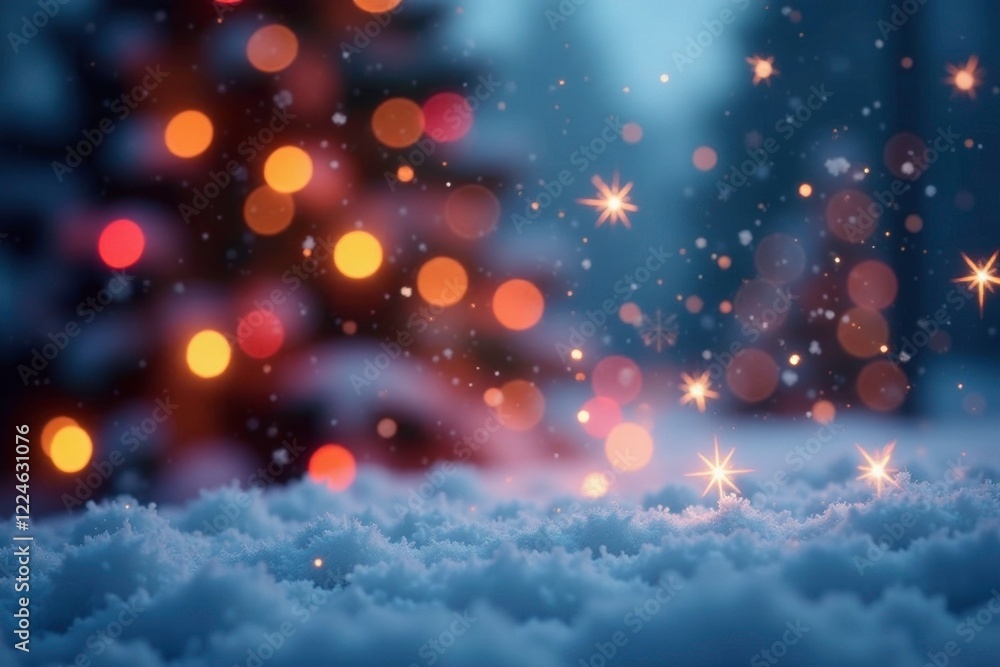 Obraz premium Sparkling snowflakes blur with festive lights, holiday glow, winter wonderland