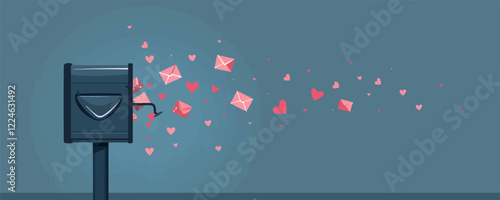Vector art of love letters and hearts flowing from mailbox.