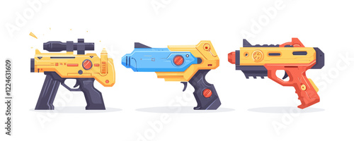 Futuristic laser weapons vector set with sci-fi design elements.