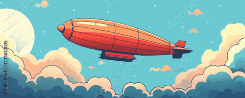 Vintage vector airship floating amongst serene clouds.