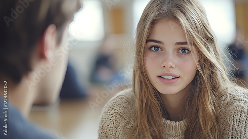 Wallpaper Mural Engaging conversation between two young friends in a cozy setting Torontodigital.ca