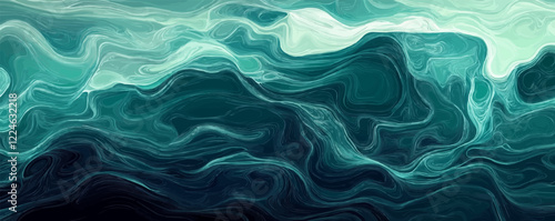 Abstract ocean waves vector with flowing turquoise patterns.