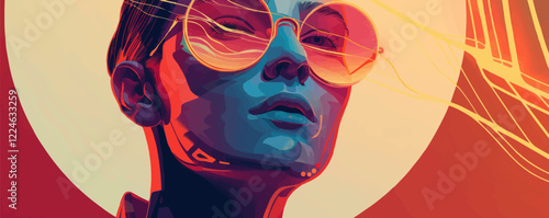 Stylish vector portrait with bold colors and sunglasses.