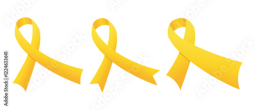 Yellow September Ribbon Vector EPS. Yellow September is symbolized by a yellow ribbon. Yellow ribbon on white background.