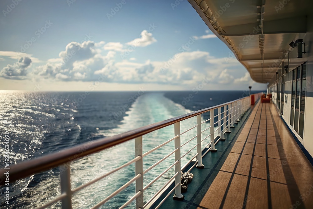 Empty Cruise Ship Deck, Atlantic Ocean, Tilt-Shift Photography - Dramatic Ocean Trail Empty Cruise Ship Deck, Atlantic Ocean, Tilt-Shift Photography - Dramatic Ocean Trail
