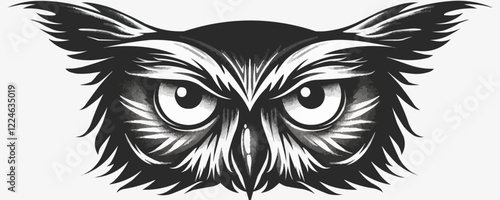 Vector owl design with intricate monochrome details.