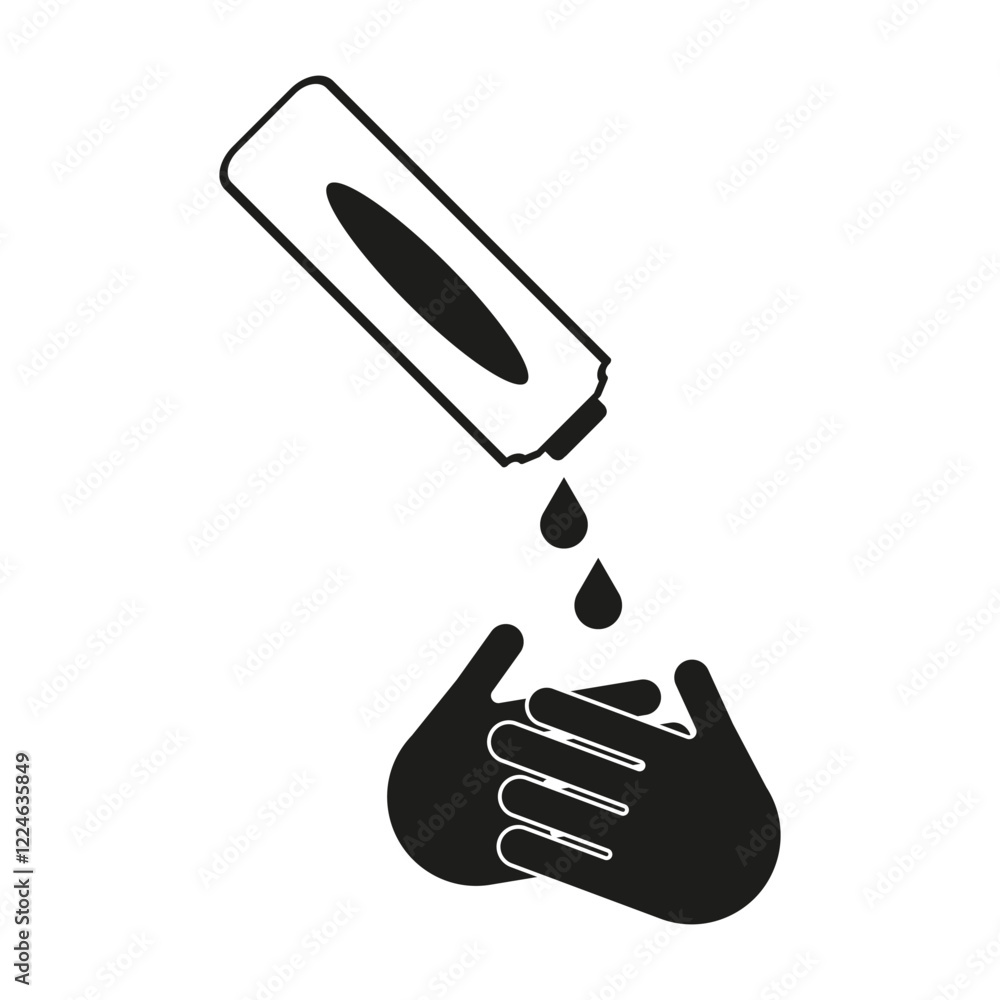 Fototapeta premium Handwashing icon. Soap dispenser symbol. Hygiene vector image. Droplets illustration.