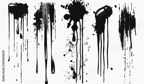 Black ink drips and splatters vector art design.