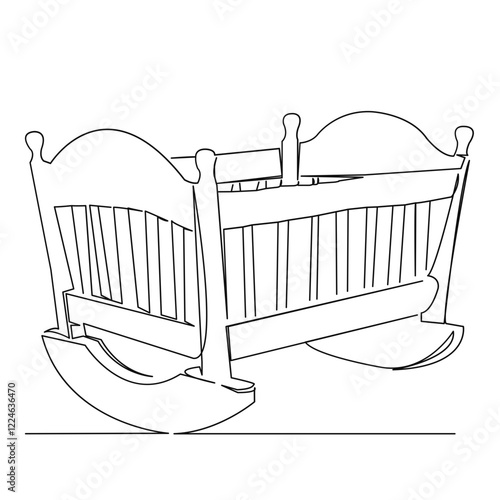 One continuous single drawing line art flat doodle baby, bed, cot, bassinet, newborn, cradle. Isolated image hand draw contour on a white background
