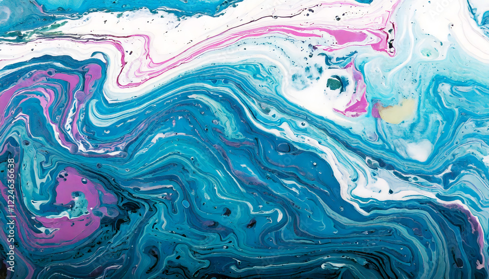 Naklejka premium Flowing Abstract Art Pattern with Blue and White Marble Texture