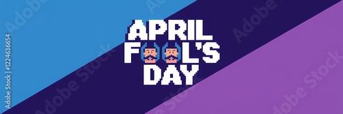 A minimalist April Fool's Day poster design with a pixel theme. The text 