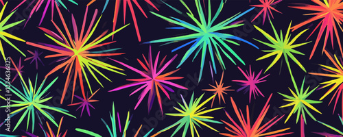 Colorful vector starburst pattern on dark background.
