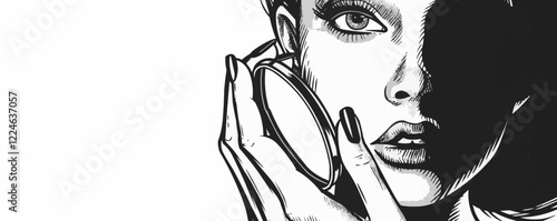 Elegant vector portrait of a woman with bold features in black and white.