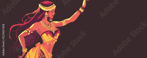 Elegant dancer silhouette in vibrant costume vector art.