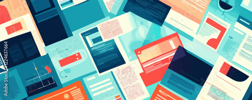 Vector design of colorful documents and digital papers.