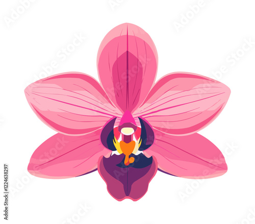 Vector pink orchid design: aesthetic flora symmetry.