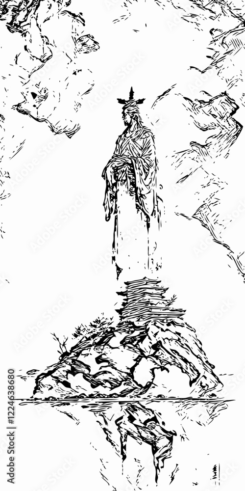 Obraz premium Mystical Samurai Guardian – Ink Wash Style Art