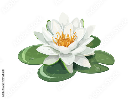 Elegant white lotus vector design with green leaves on a minimalist background.