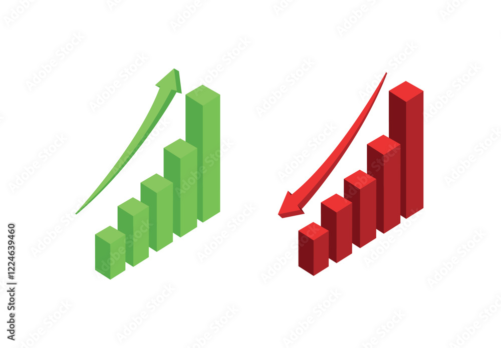 Diagram with an arrow up and down, isometric icon. Diagram with an arrow up and down, isometric icon.