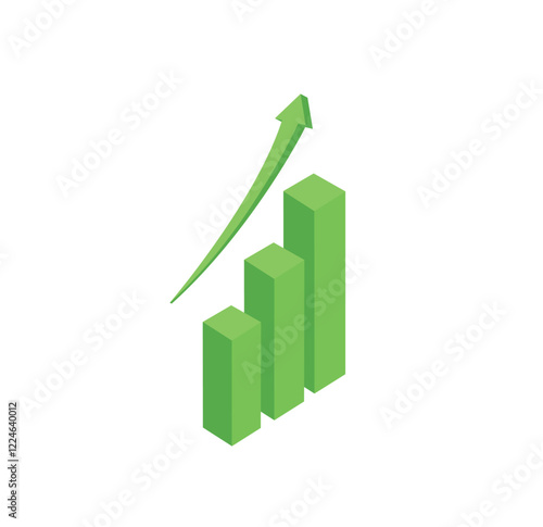 Green diagram with an arrow up, isometric icon.
