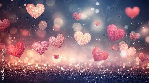 Beautiful valentine's day background showcasing hearts and dazzling glitter