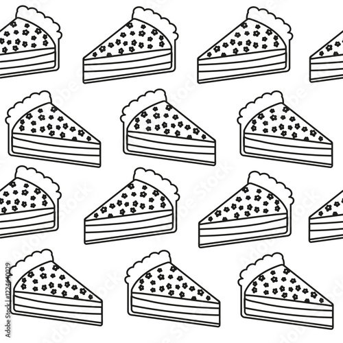 Seamless outline pattern of slices cakes hand drawn style