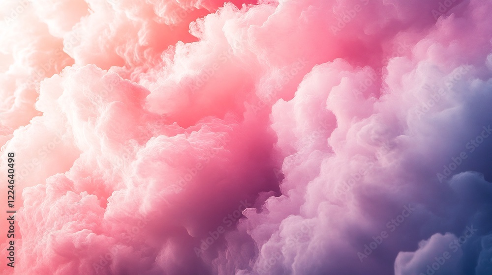 Fototapeta premium Dreamlike pink purple clouds softly illuminated warm light. AI Generated