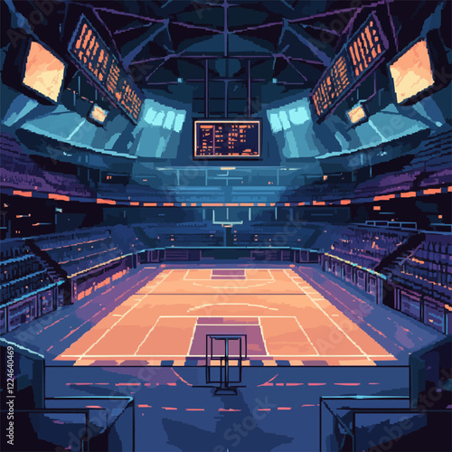Vector basketball arena: dynamic sports venue design illustration.
