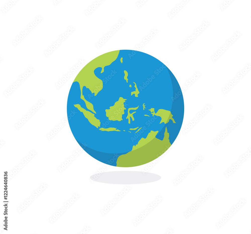 Naklejka premium Globe Indonesia. Globe earth isolated on white background. Flat Earth Planet icon. Vector illustration.