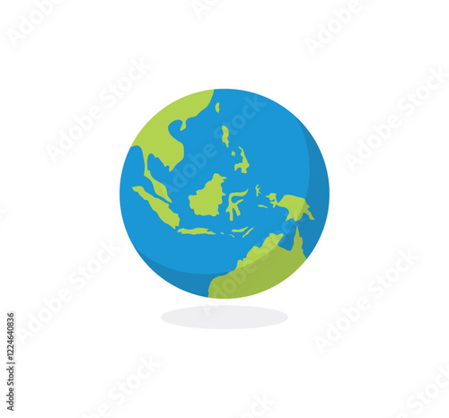 Globe Indonesia. Globe earth isolated on white background. Flat Earth Planet icon. Vector illustration.