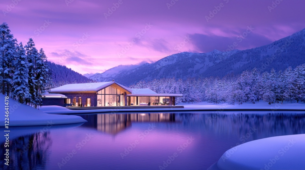 Fototapeta premium Serene Winter Lake House