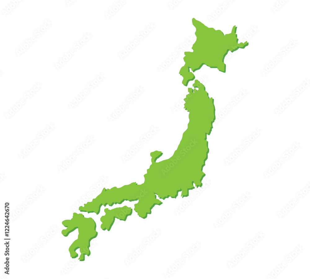 Fototapeta premium Flat vector illustration of Japan map in solid green