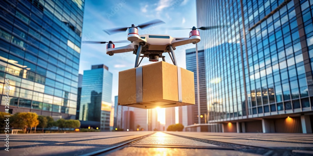 Fototapeta premium Fast Drone Delivery Service: Futuristic Package Transportation with Smart Technology
